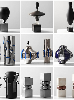 简约现代电镀陶瓷花器摆件样板间书房茶室茶几书房客厅装饰摆放