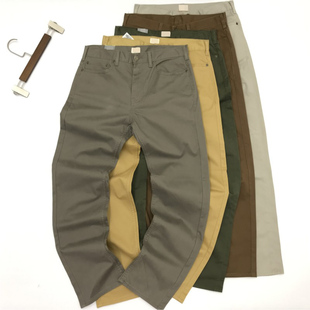 直筒休闲裤男弹力米白色宽松直筒长裤卡其工装裤棉布黄色男裤