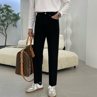 韩版纯黑色男宽松直筒牛仔裤高腰复古水洗休闲裤青年极简百搭长裤