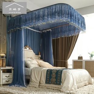 新款 U型导轨蚊帐三开门公主床家用卧室1.8m2米拉幕轨道落地铝合金