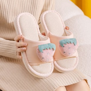 棉麻拖鞋 居家四季 地板静音防滑软底家用室内 女款 春夏可爱亚麻拖鞋