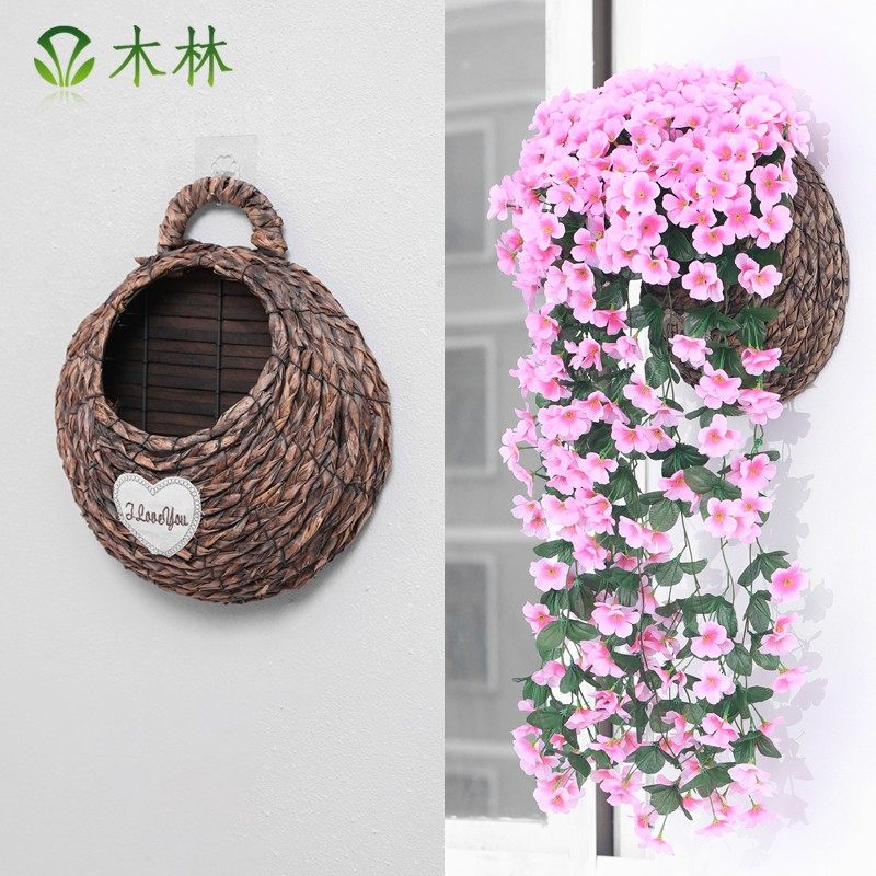 藤编壁挂花篮柳编花篮墙壁装饰花蓝挂墙花盆墙壁花盆插花吊挂花篮