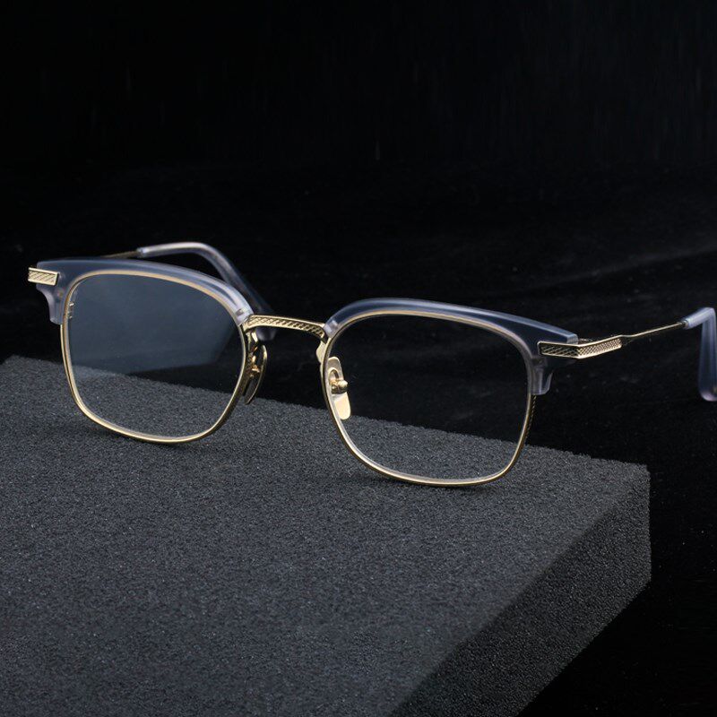 超轻手工板材眼镜架大脸纯钛眉线框配近视镜黑框潮复古半框23002