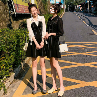 裙子女2020年早秋新款 气质仙女收腰显瘦雪纺拼接A字连衣裙秋款