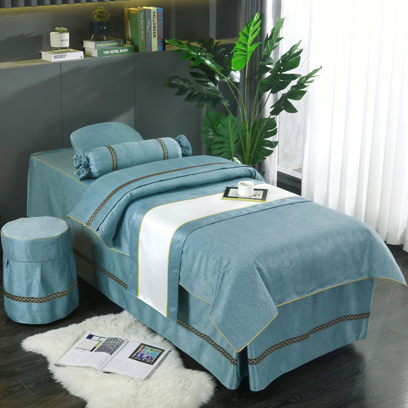 四季通用美容床罩四件套棉麻高档纯色按摩床罩欧式简约轻奢风logo