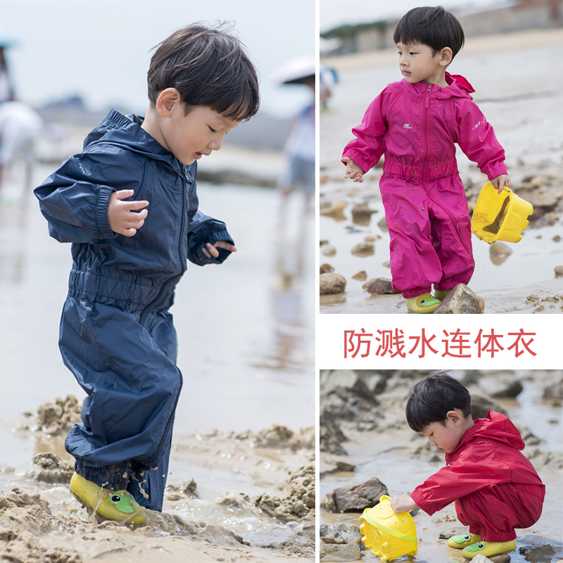 儿童连体雨衣裤 男女童防脏防溅水保暖滑雪服 宝宝连身加厚防护衣