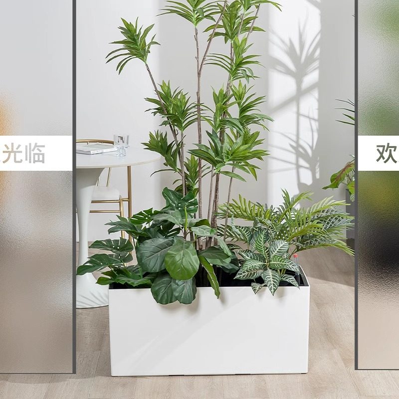 带轮可移动树脂懒人自吸水花盆北欧大号长方形花槽花箱隔断种植箱