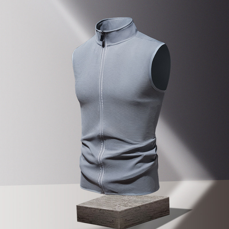 春夏季背心男薄款运动马甲跑步立领弹力透气潮流无袖坎肩休闲外套