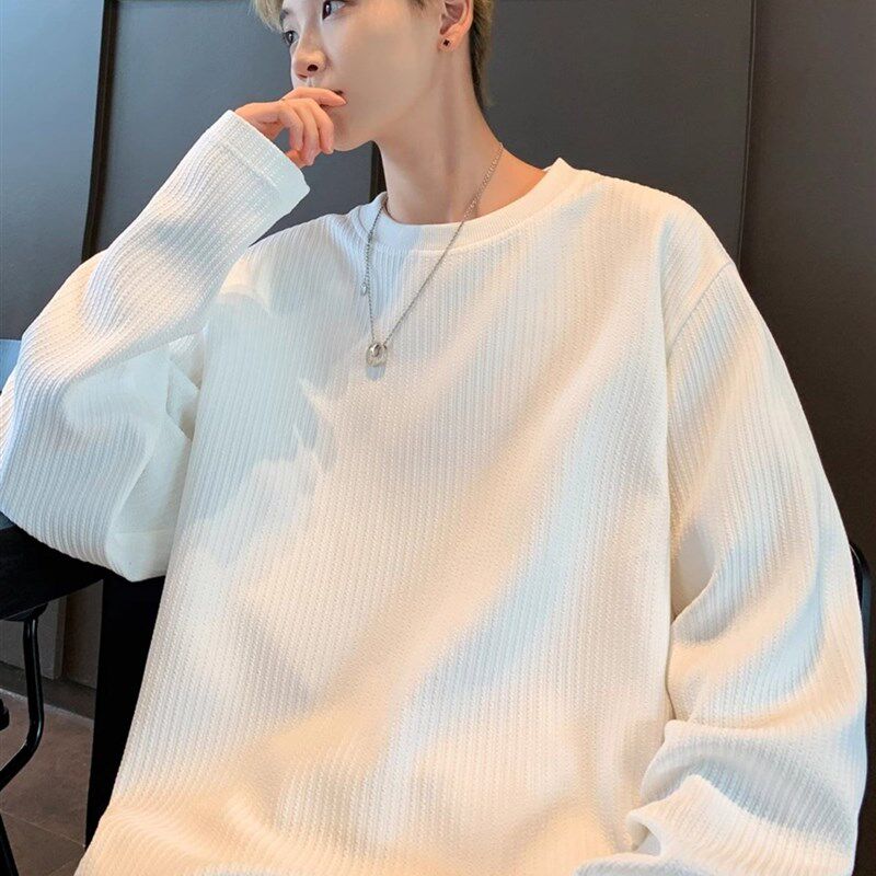 特大码300斤高级感圆领长袖t恤男款秋冬美式休闲宽松内搭打底上衣