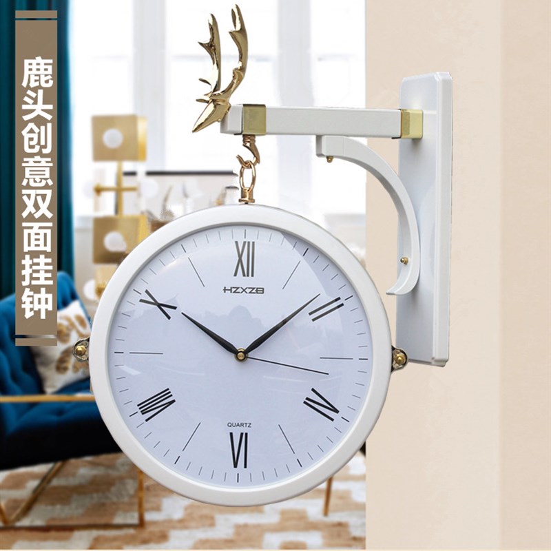 现代简约双面挂钟家用客厅北欧双面钟表中式石英钟创意时尚静音钟
