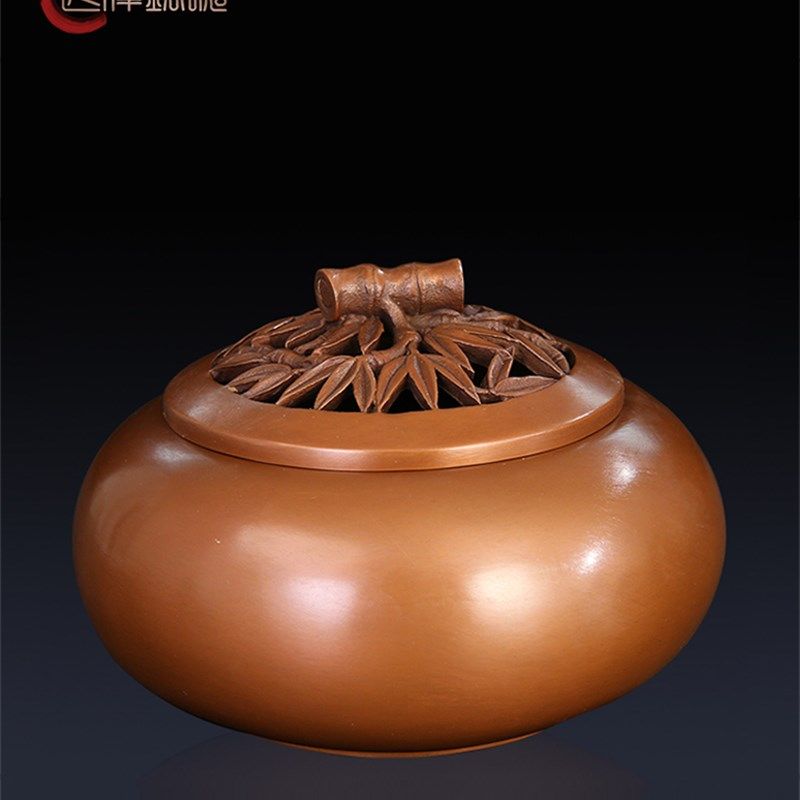 匠泽铜魂 纯紫铜竹节盖香炉 家用供奉 香薰炉 香道用品 客厅摆件
