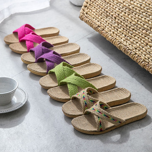 地板麻拖鞋 亚麻拖鞋 家居室内软底防滑四季 情侣厚底凉拖鞋 男 女夏季