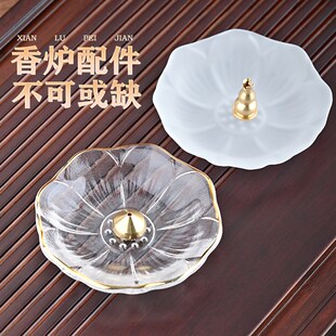 禅意琉璃莲花香托铜香插香座线香底座家用室内香薰炉香道中式摆件