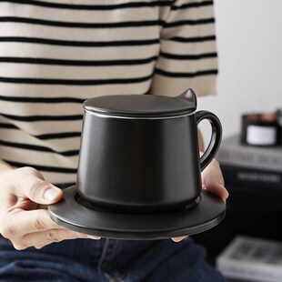创意哑光色釉陶瓷咖啡杯带底座简约大容量杯碟茶座餐厅家用具套装