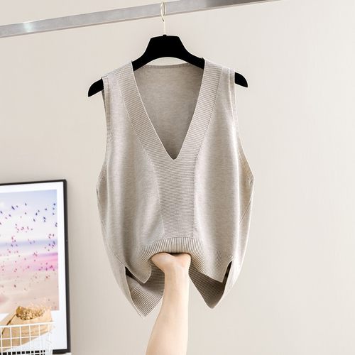 新款针织背心女V领打底衫坎肩大码套头毛衣马甲针织衫外穿春秋装