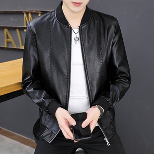 秋冬男皮衣夹克外套棒球领青年皮茄克上衣飞行服机车皮褂工装风衣