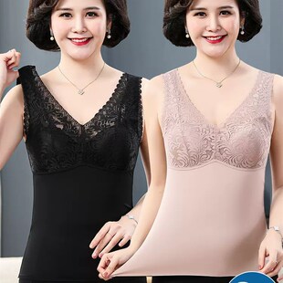 中老年妈妈内衣保l暖背心打底背心女带胸垫免穿文胸一体式内穿胸