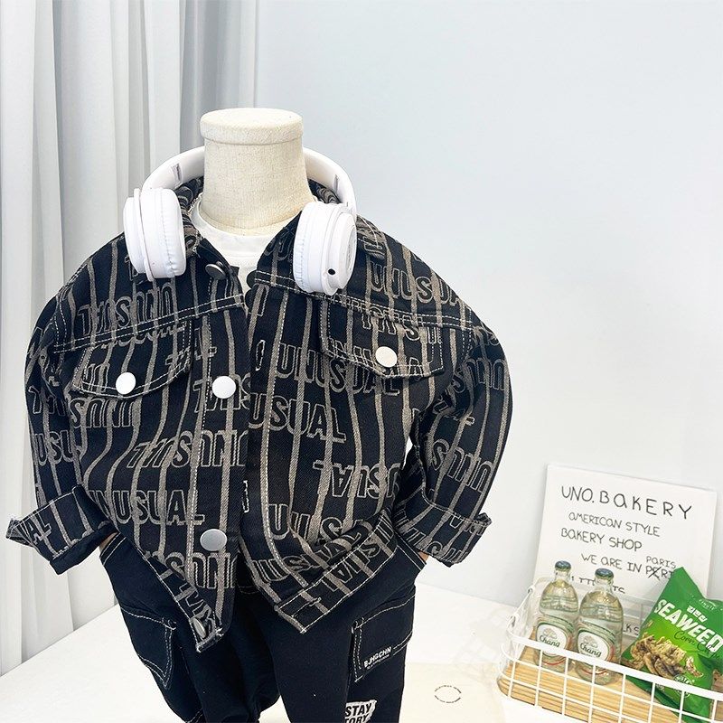 男童春季牛仔外套2025新款儿童装帅气条纹夹克潮宝宝洋气时髦衬衫