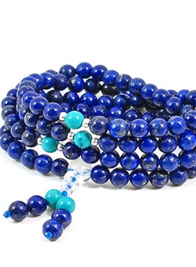 天然青金石108颗佛珠手链 多圈青金石108粒手链 青金石手链