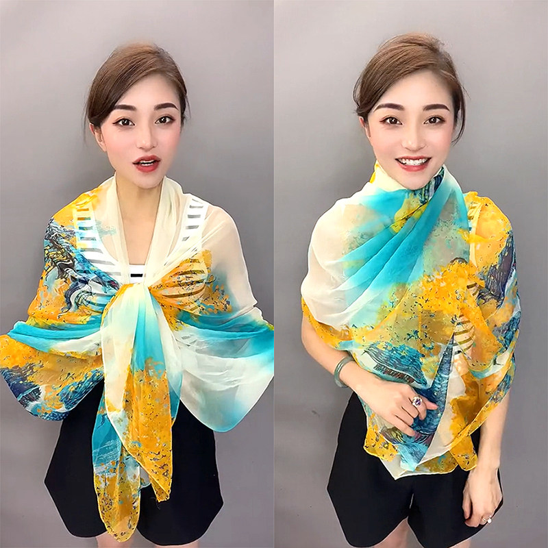 沙滩巾女防嗮印花丝巾时尚百搭海边拍照长款纱巾披肩韩版网红围巾