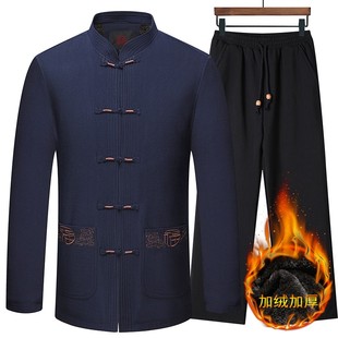 爸爸唐装男套装中老年秋冬季中国风老人衣服爷爷装秋冬装棉衣外套