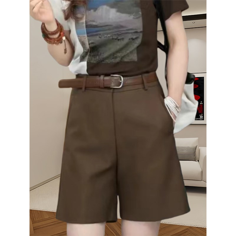 时尚女士短裤夏季新款复古小个子阔腿五分裤气质宽松洋气休闲裤子