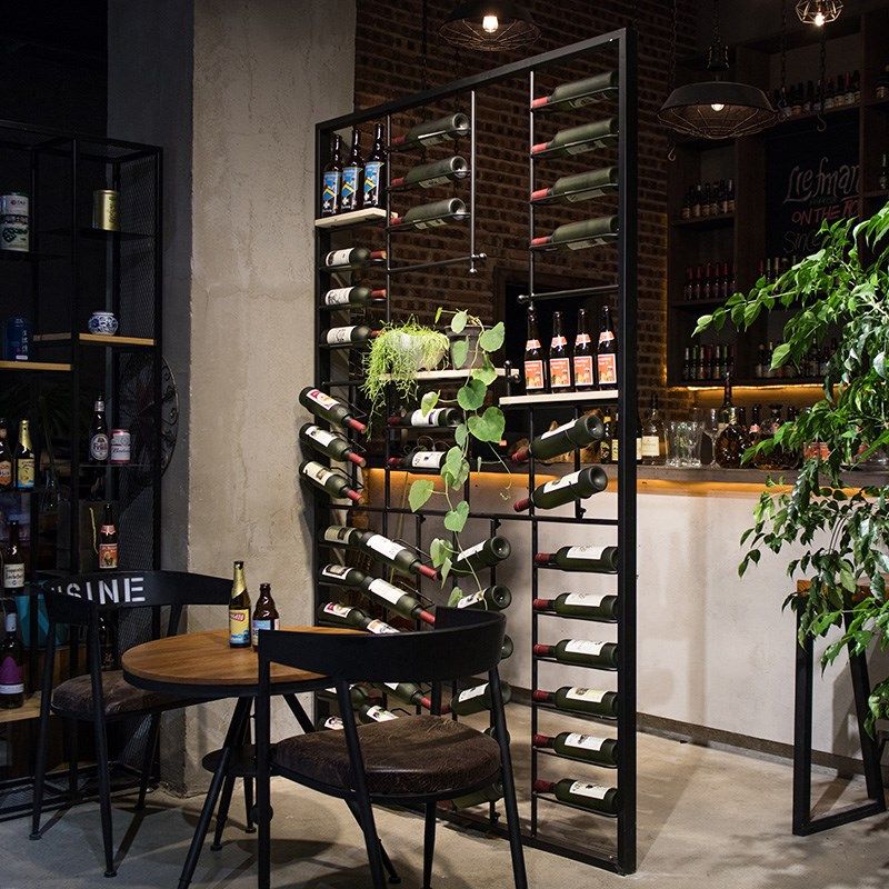 屏风铁艺酒吧红酒架创意葡萄酒实木落地现代简约客厅酒柜装饰隔断