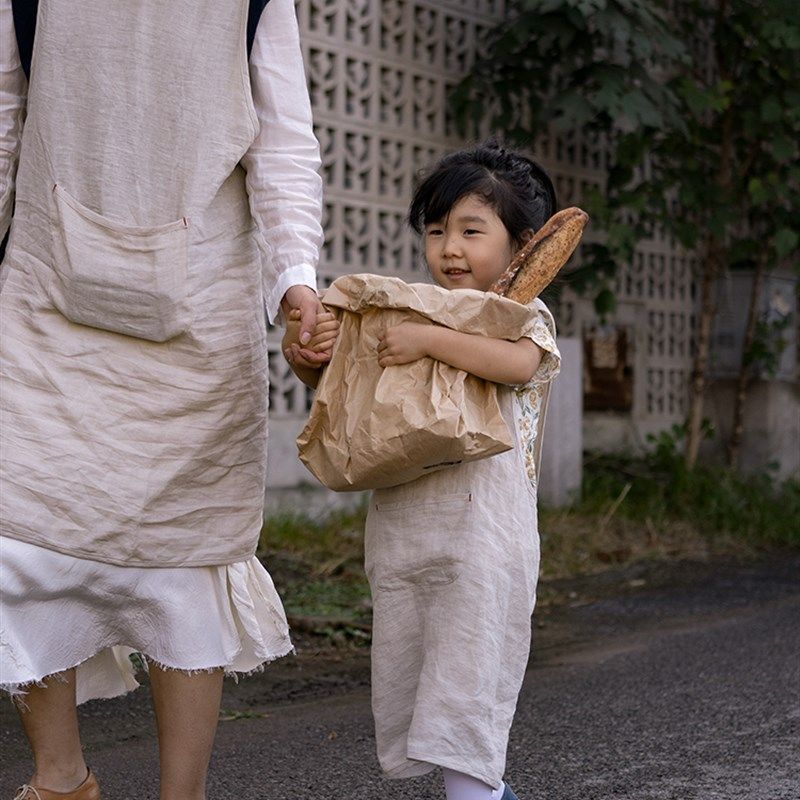 山隐造物亚麻家居服交叉背带纯色日式料理人一片式围裙烘焙亲子