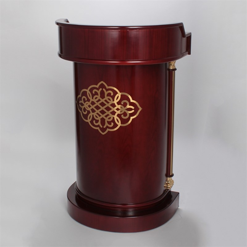 半圆演讲台酒店红木色接待桌豪华带抽屉主持台公司领导发言台桐木