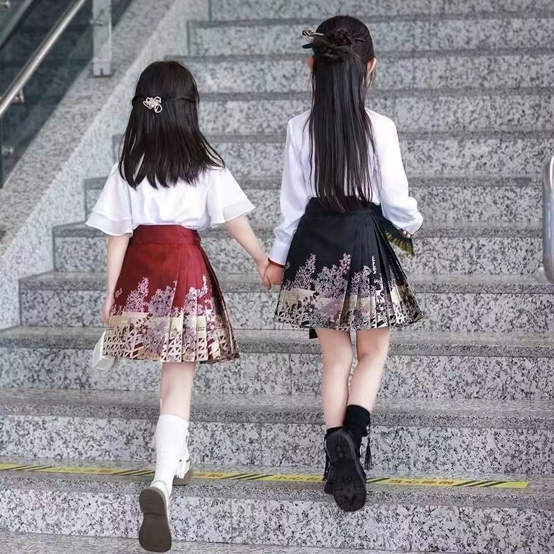 2024新款女童马面裙短款夏季公主裙小女孩唐装中国风短袖儿童汉服