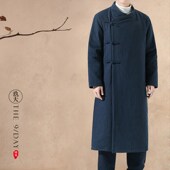 棉衣羽绒棉服冬装 中国风男装 超长款 外套加厚斜襟盘扣棉袄道袍道服