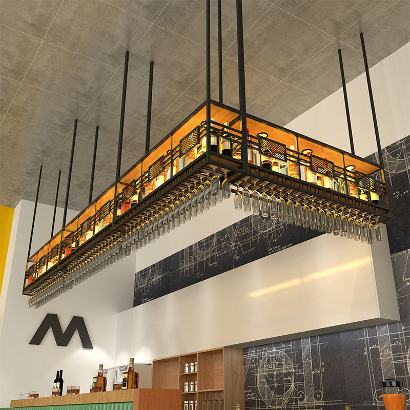 吧台酒架吊架悬挂式酒柜置u物架倒挂式红酒杯架酒瓶架工业风吊杯