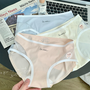 无痕冰丝凉感少女内裤 薄 简约撞色网纱7A抑菌档中腰包臀女士三角裤
