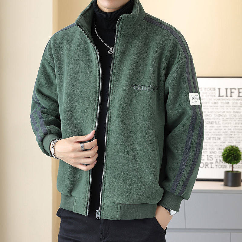 澳粒绒男士青年立领夹克短款外套2023年秋冬季新款加厚时尚男装