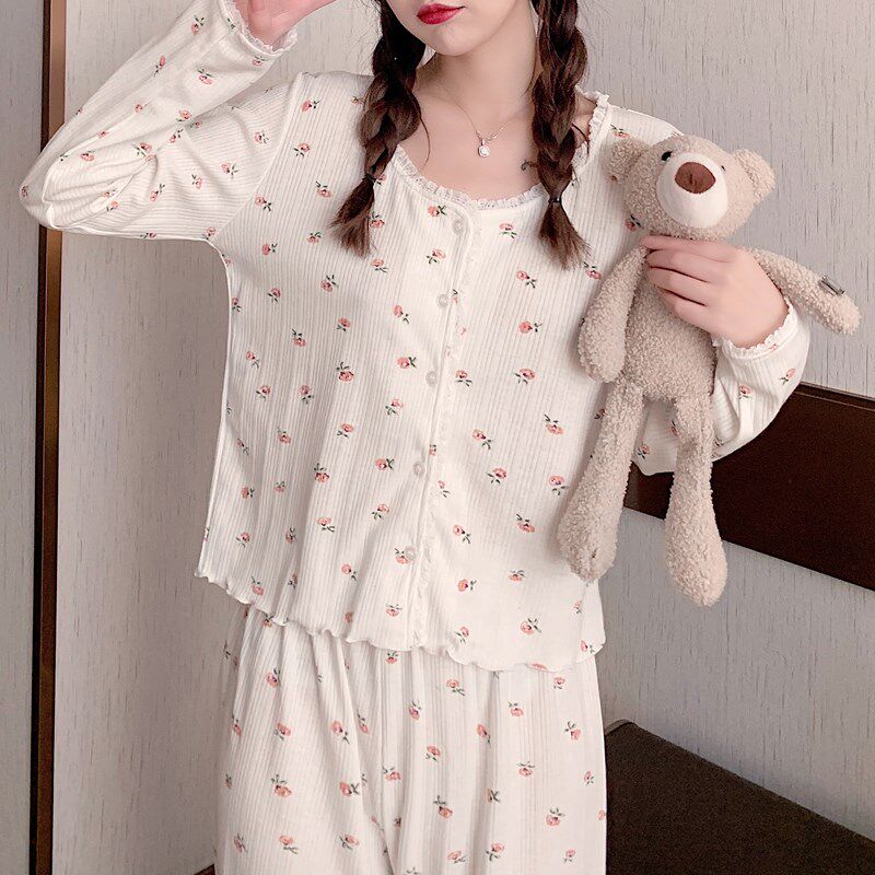 春秋网红碎花睡衣女秋季款长袖纯棉套装日系20O23年新款薄款家居