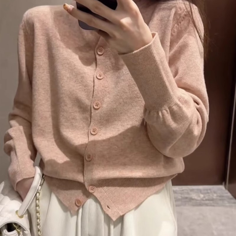 针织开衫女秋冬新款韩版V领百搭修身短款小外搭毛衣外套上衣