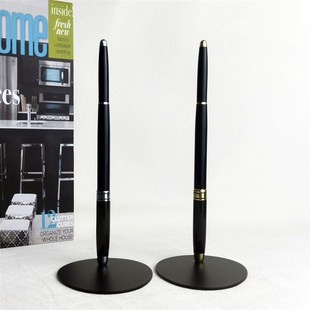 桌面签字笔刻字定制LOGO签约仪式笔带线高档商务金属黑色固定台笔