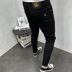 一条百搭的黑色水洗弹力修身九分小脚牛仔长裤男夏季潮流休闲紧身