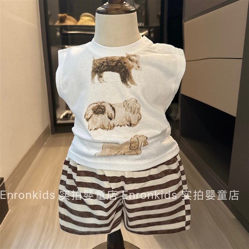 婴儿衣服夏季6-12月宝宝夏天套装超萌洋气幼儿背心条纹裤子两件套