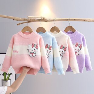 女童毛衣秋冬季2024新款儿童装加绒加厚中小童女孩洋气时髦打底衫