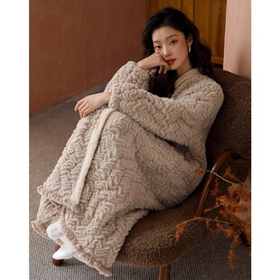 女士睡袍冬季20k24新款加厚绒三层夹棉气质高级感长款睡衣冬天浴