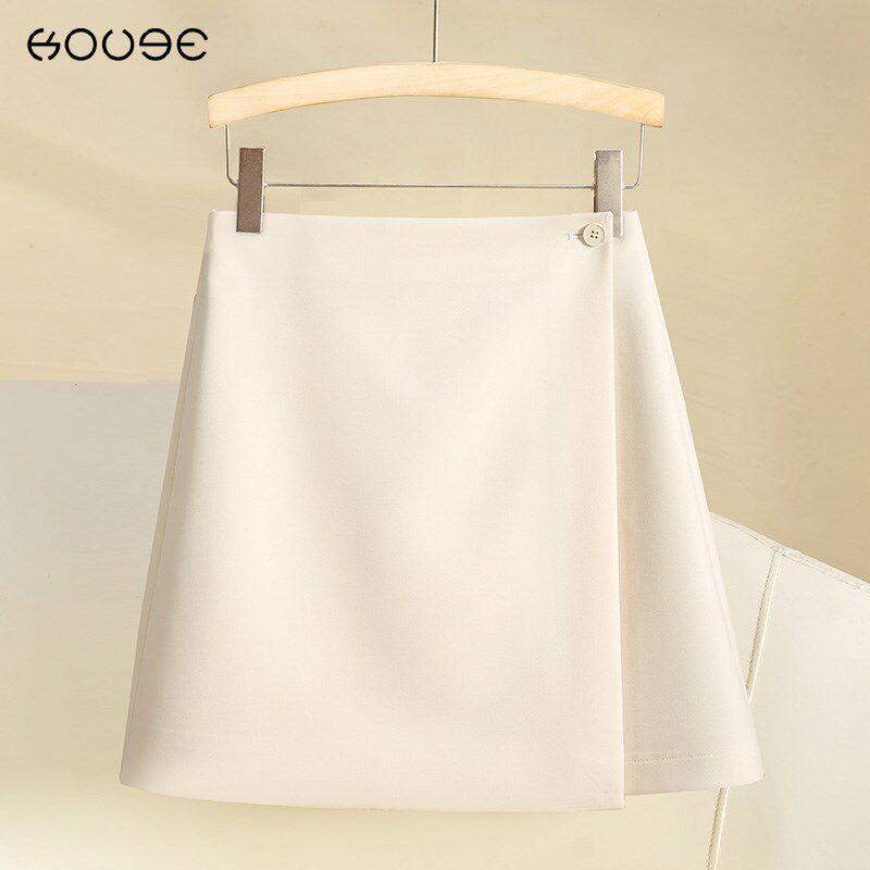 西装短裙女秋冬款2024新款高腰a字裙小个子显瘦米白色半身裙短款