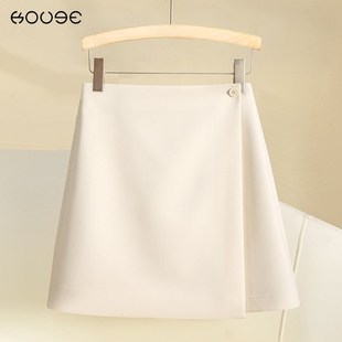 西装短裙女秋冬款2024新款高腰a字裙小个子显瘦米白色半身裙短款