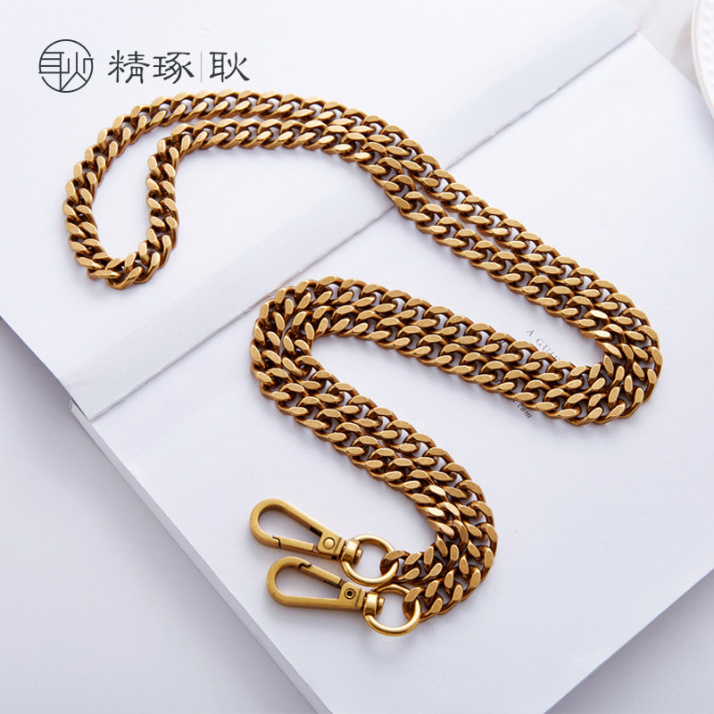包包肩带链条纯铜斜挎单肩带女包配件包链金属扁链单买复古金色