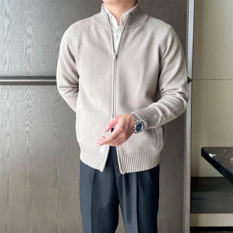 高级感简约男双拉链针织半高领开衫秋冬新款高端休闲百搭毛衣外套