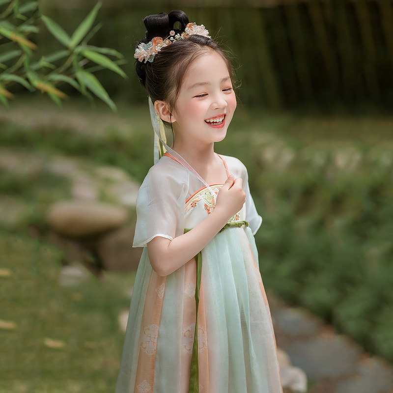 汉服女童夏款中国风改良齐胸襦裙儿童学校活动古装日常轻薄连衣裙