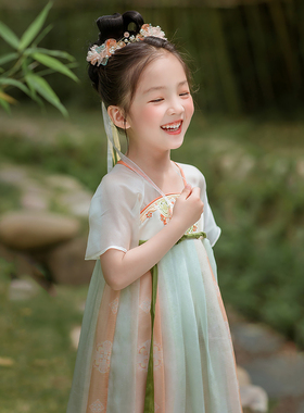 汉服女童夏款中国风改良齐胸襦裙儿童学校活动古装日常轻薄连衣裙