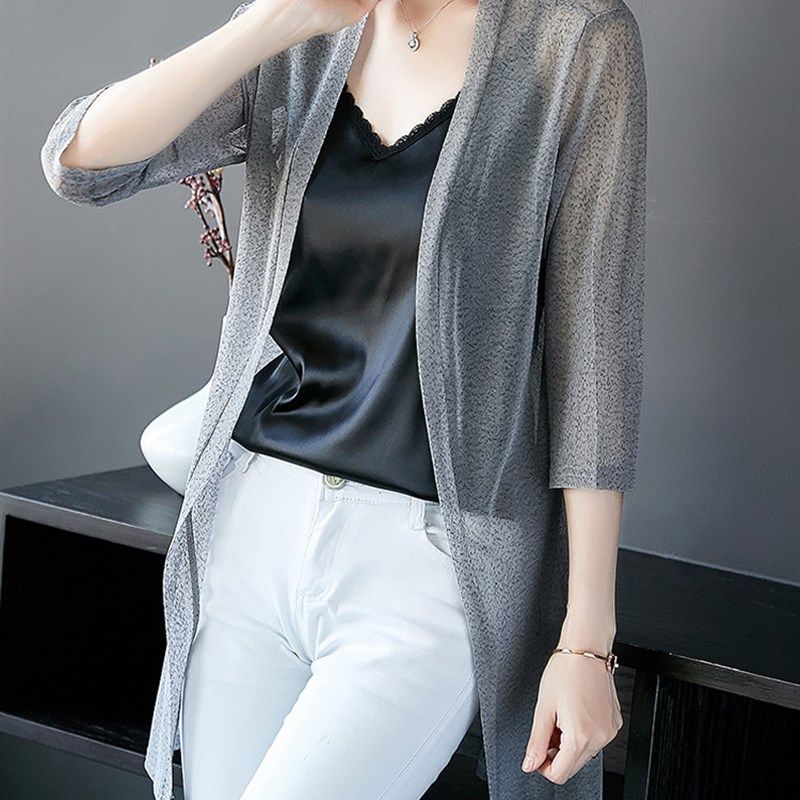 春夏新款网纱外搭小衫中长款开衫仙气上衣防晒薄外套夏季宽松披肩