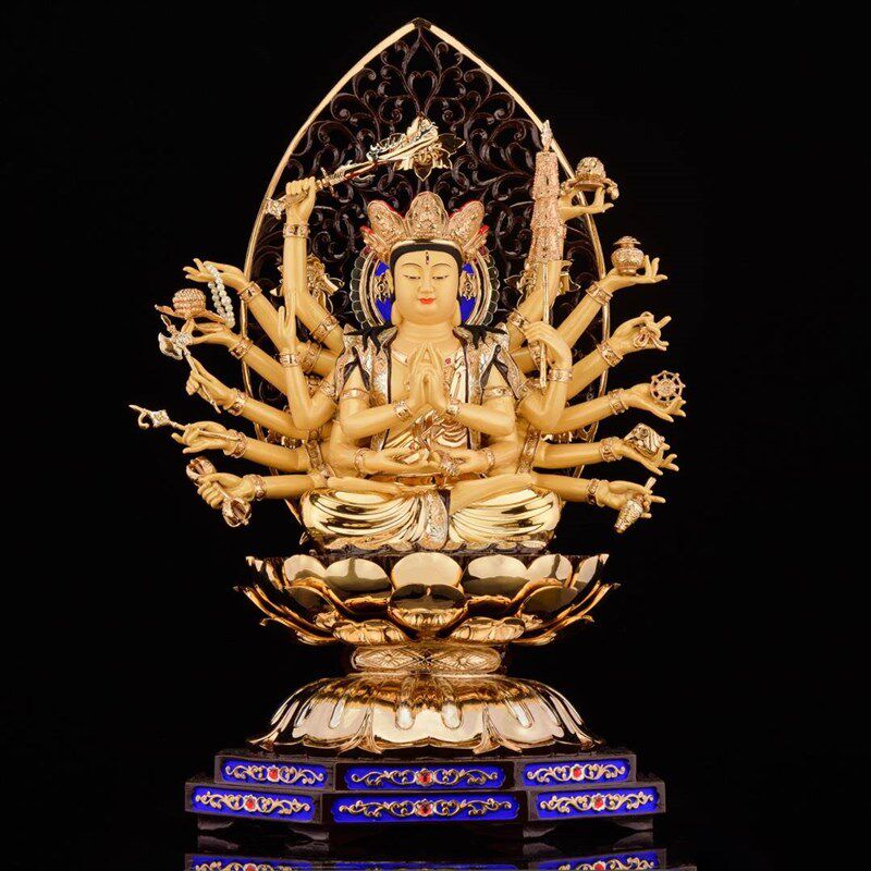 台湾纯铜鎏金准提佛母像准提菩萨佛像准胝观音家用供奉摆件可装藏