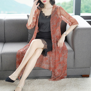 女中长款 外搭披肩夏季 过膝2024年新款 薄款 女装 超仙雪纺防晒衣开衫